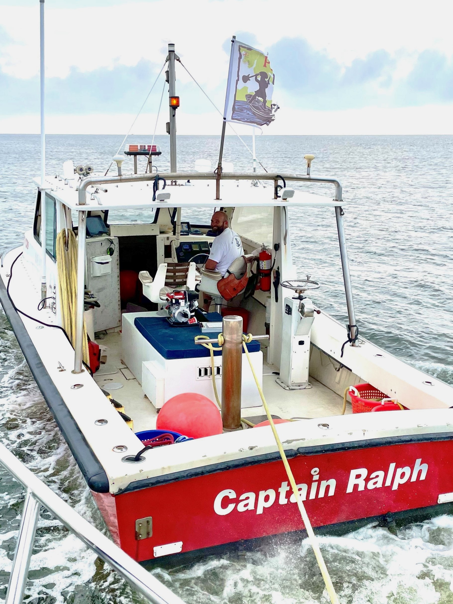 Capt. Matthew Deaton hard at work ungrounding a recreational vessel.